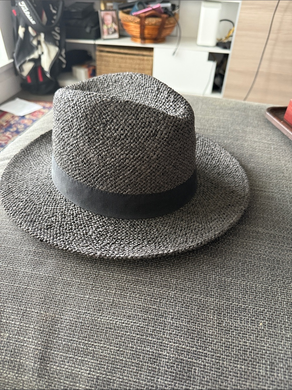 NWOT Eton Woven Straw Fedora Hat in Heather Gray with Black Band